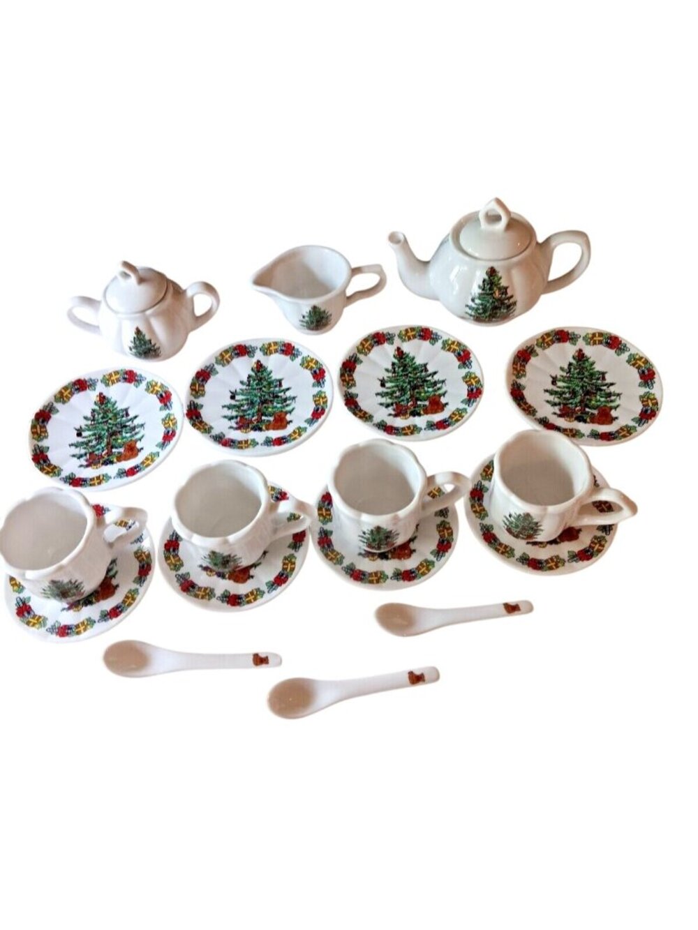 Formalities By Baum Bros Christmas Tree Tea Set & Plates For 4 - Ceramic Holiday